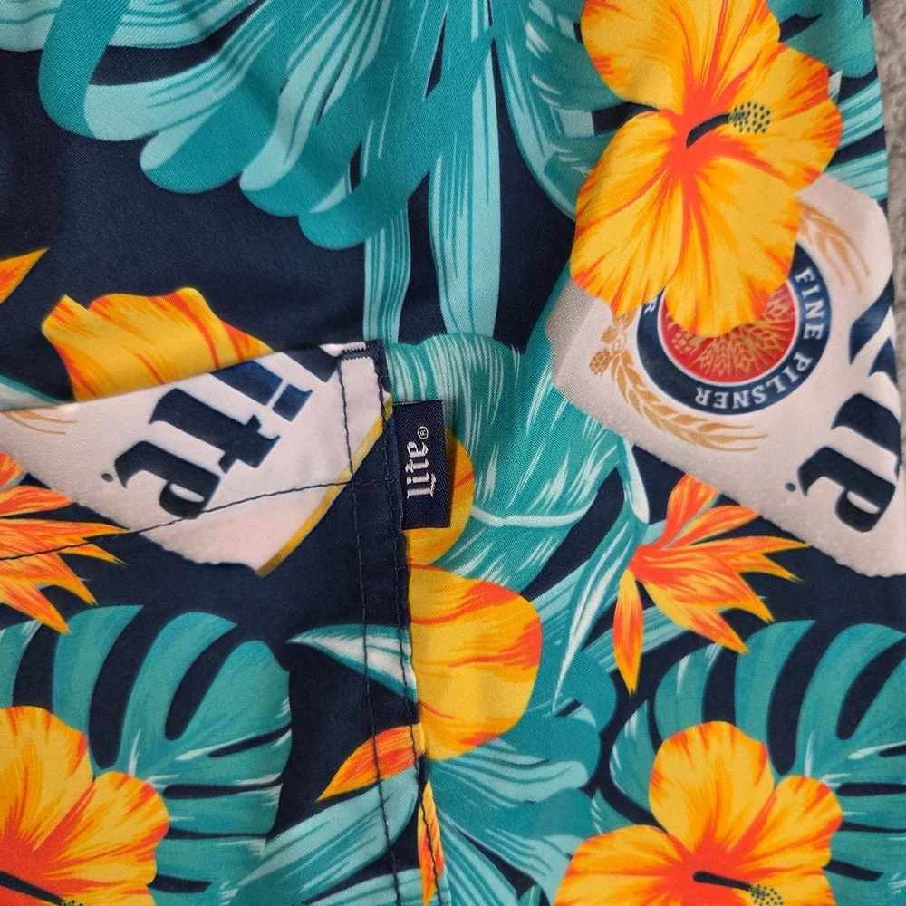 Miller Lite Floral Swim Trunk‎ Shorts Mens 3XLT Green Hawaiian Floral